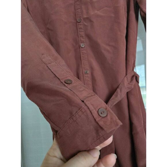 Women's Abercrombie & Fitch Long Sleeve Button Down Mini Shirt Dress Color Rust - Picture 3 of 7
